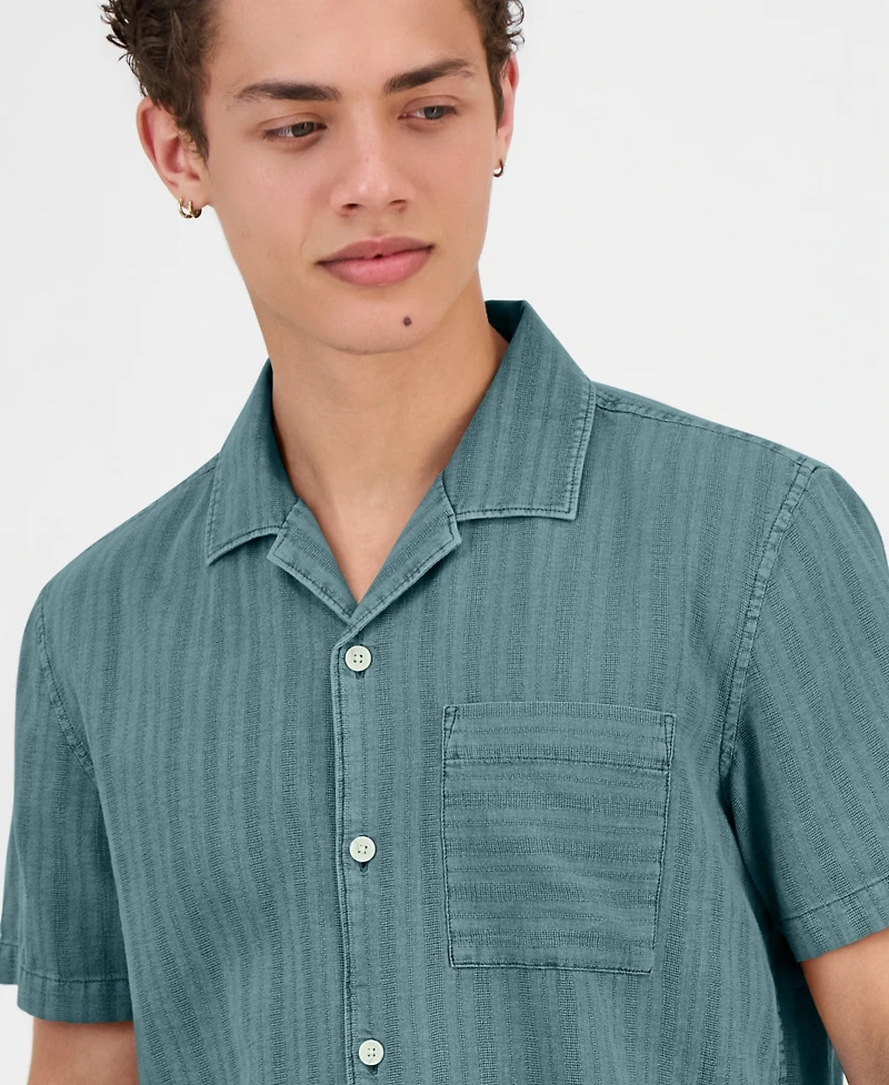 Sun + Stone Men's Linen Blend Tonal-Stripe Camp Shirt, Macy's Exclusive