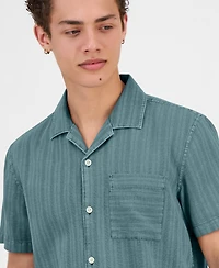 Sun + Stone Men's Linen Blend Tonal-Stripe Camp Shirt, Macy's Exclusive