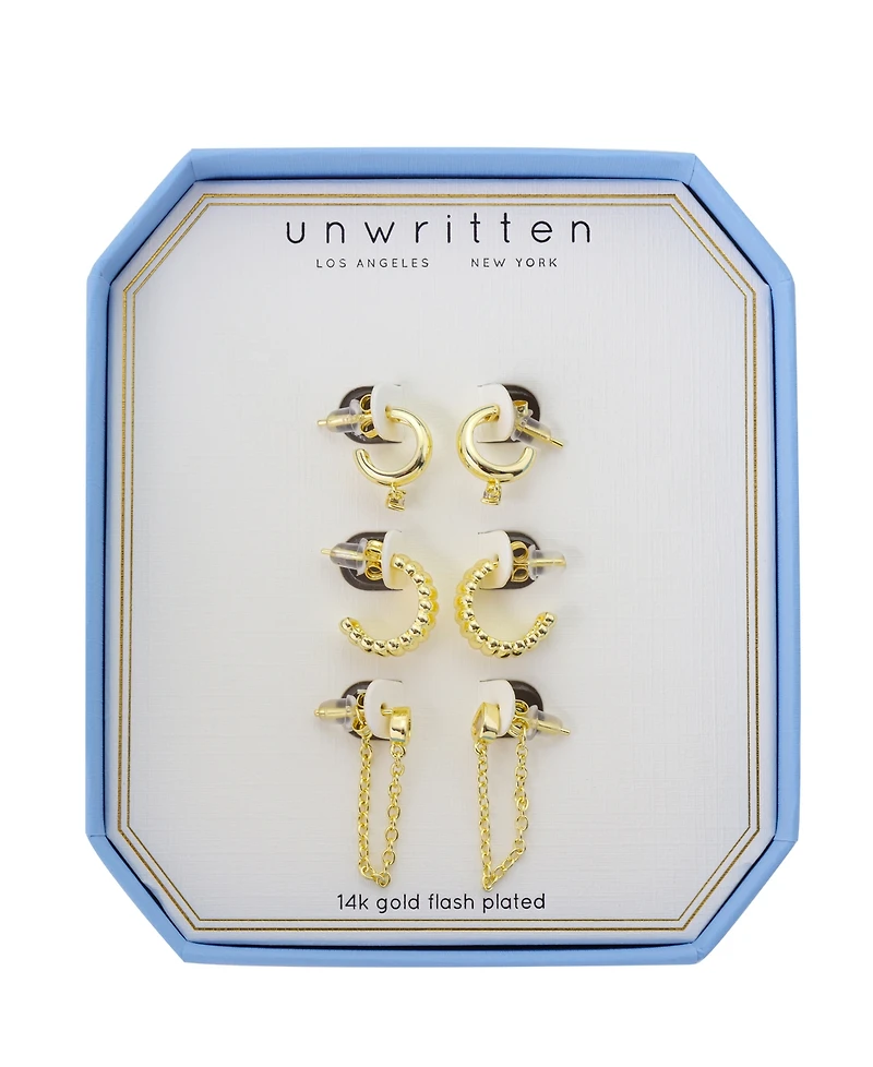 Unwritten Cubic Zirconia Fashion Hoop Earring Trio Set
