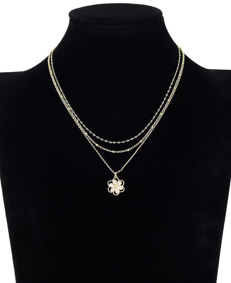 Unwritten Cubic Zirconia and Mother of Pearl Floral Pendant Trio Necklace Set