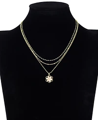 Unwritten Cubic Zirconia and Mother of Pearl Floral Pendant Trio Necklace Set