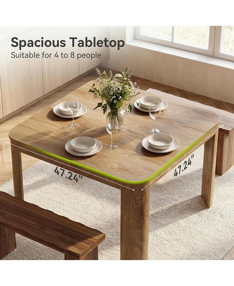 Tribesigns Square Dining Table with Rounded Corners, Modern 47" Kitchen Table for 4 People, Space Saving Dining Room Table (Only Table)