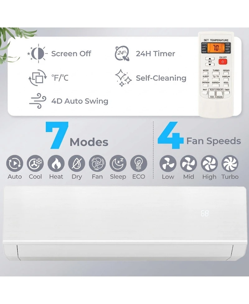 Vebreda Energy Star Certified 18000 Btu 25 Seer2 208-230V Mini Split Heat Pump Heating