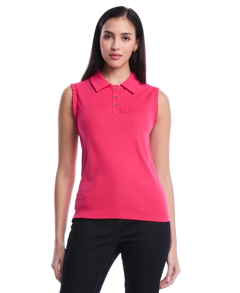 Rafaella Petite Ruffle Trim Sleeveless Polo Shirt