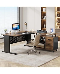 Tribesigns 63 Inch Executive Desk with File Cabinet, Large Office L Shaped Computer Desk, Business Furniture Workstation