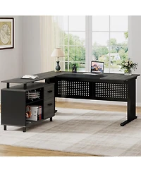 Tribesigns 63 Inch Executive Desk with File Cabinet, Large Office L Shaped Computer Desk, Business Furniture Workstation