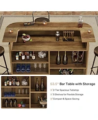 Tribesigns 5-Tier Home Bar Table with Storage, 37.4" H Bar Cabinet Pub Table with 5 Cubbies Storage, U-Shaped Counter Height Home Bar Unit