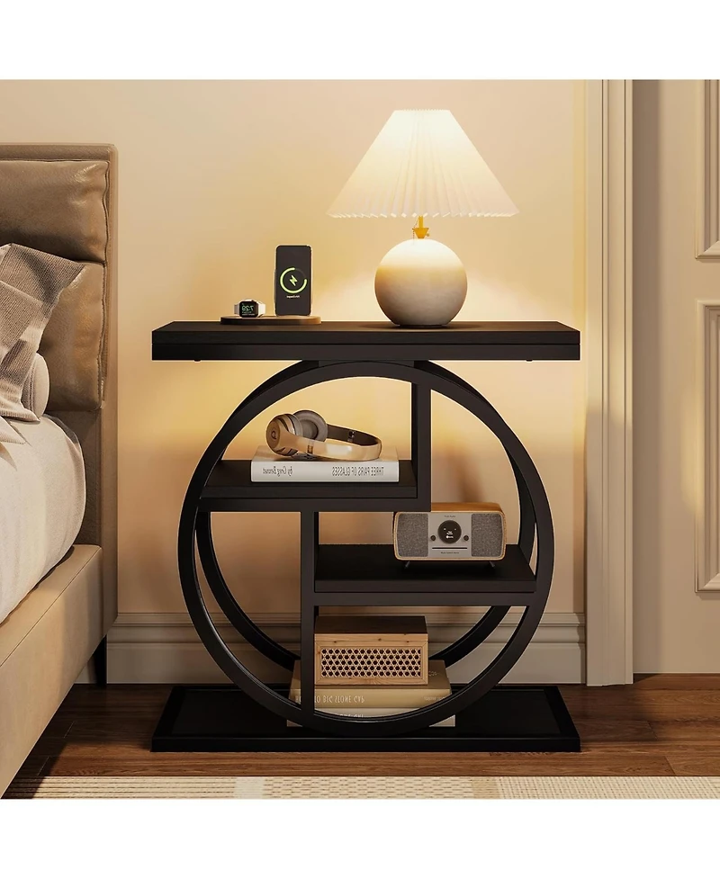 Tribesigns End Table Set of 2, 4-Tier Narrow Side Table, Wood Small Sofa Side Table, Industrial Bedside Table for Bedroom