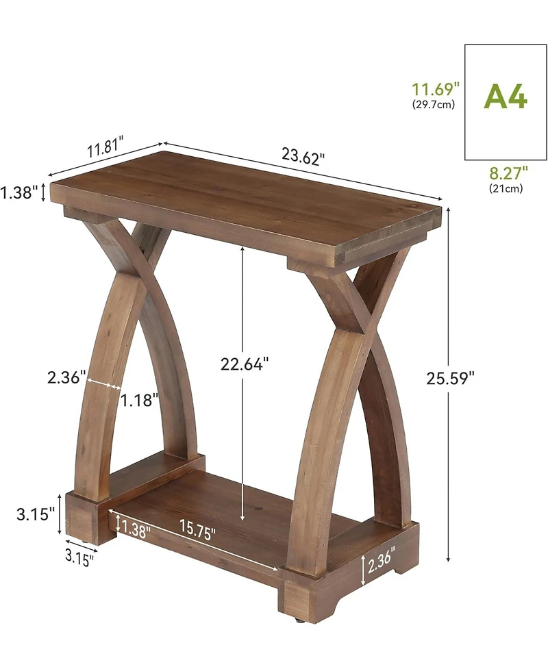 Tribesigns Solid Wood End Table, Small Side Table with Storage Shelf, 2-Tier Narrow End Table for Living Room, Bedroom, Small Spaces
