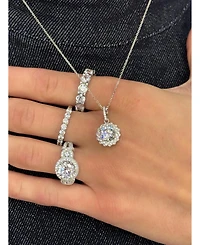 Suzy Levian Sterling Silver Cubic Zirconia Rope Halo Solitaire Pendant Necklace