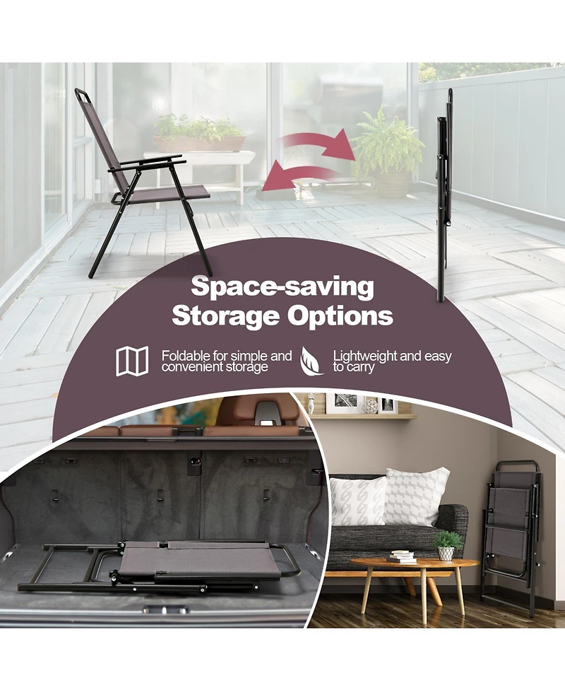 Slickblue Outdoor Folding Sling Chairs Set of 4 with Armrest and Backrest