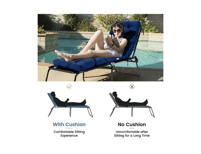 Slickblue Outdoor Lounge Chaise Cushion with String Ties for Garden Poolside