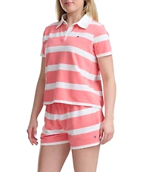 Tommy Hilfiger Women's Rugby Short-Sleeve Polo Top and Boxer Shorts, 2Pc Set
