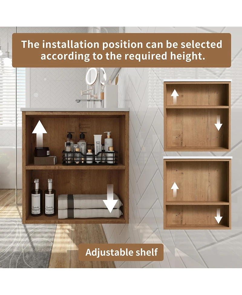 Sillysis Wall Mounted Bathroom Vanity with Gel Sink, Soft Close Drawers, Adjustable Side Shelf for Small