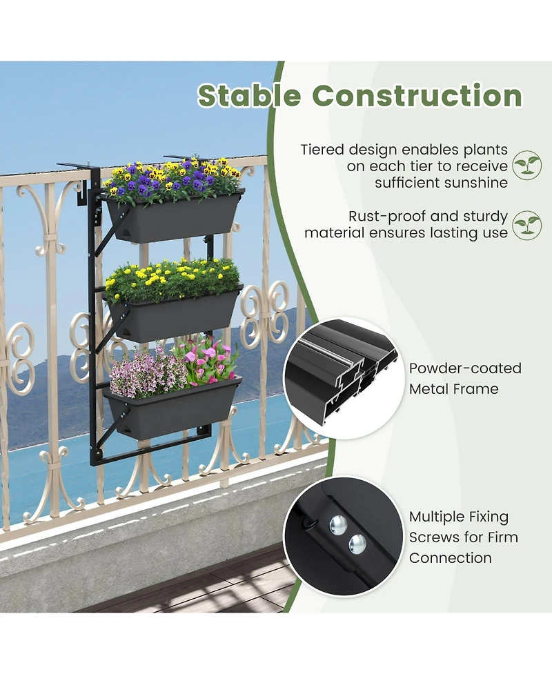 Slickblue Hanging Vertical Planter Wall-mounted Adjustable with Detachable Hooks-Black