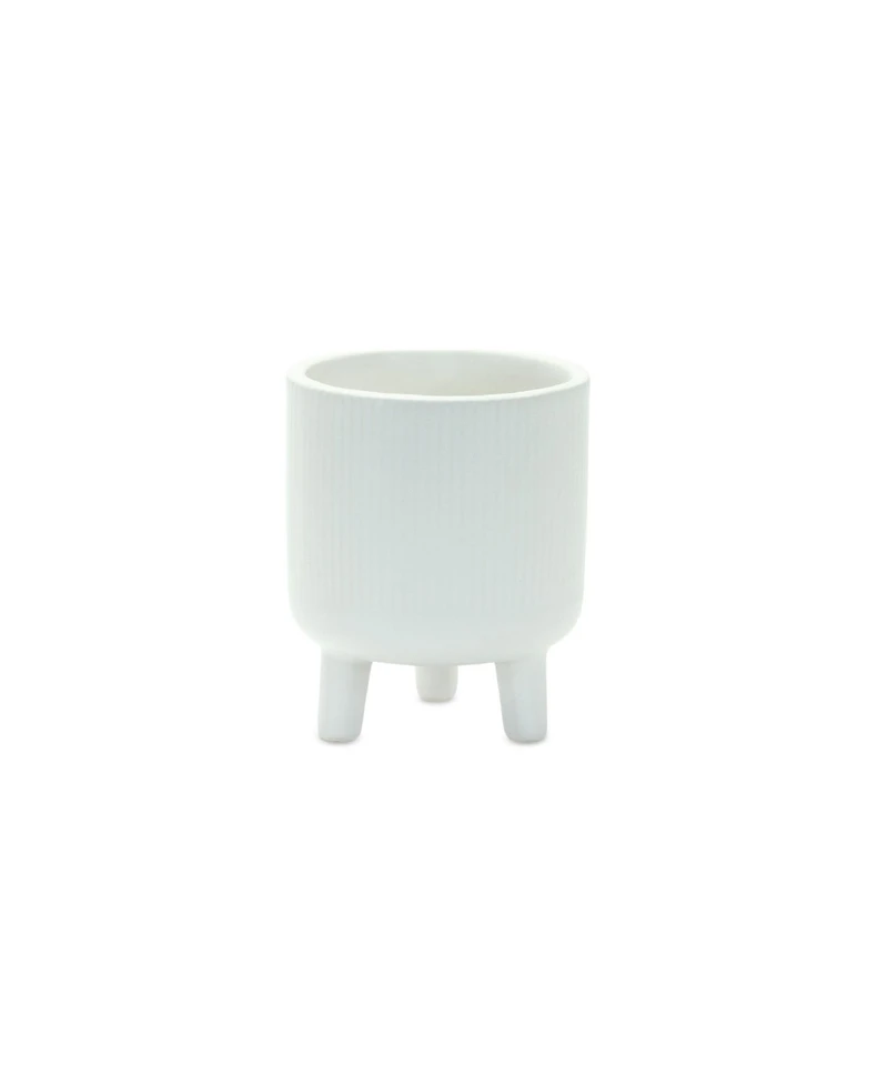 Slickblue Set of 2 Ribbed Stone Footed Planters for Stylish Indoor and Outdoor Decor