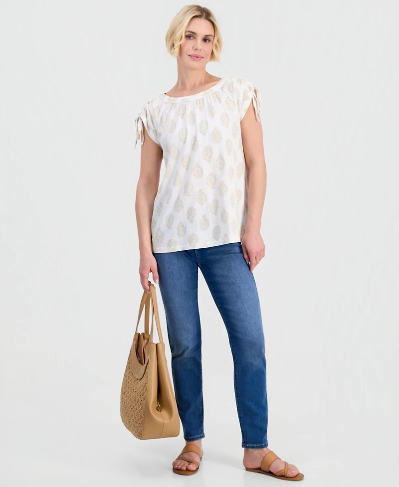 Style & Co Petite Flora Drop Cotton-Linen Dolman-Sleeve Top, Macy's Exclusive