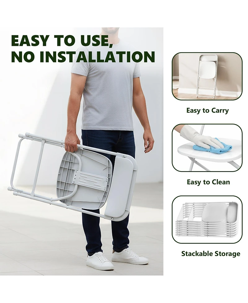 Folding Chair Pack,White plastic Folding Chairs,for Indoor and Outdoor Events,350-lb Capacity Heavy Duty Folding Chairs