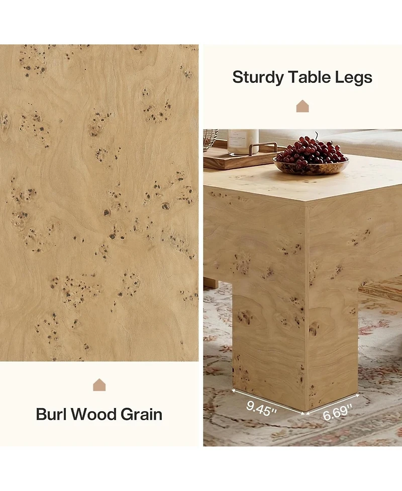 Tribesigns Wood Coffee Table, 47.24" Modern Center Table with Burl Wood Veneer, Low Rectangle Tea Table