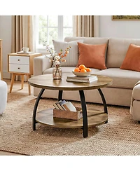 Tribesigns Round Coffee Table, 31.5" Wooden Center Table with 2-Tier Storage Shelves, Farmhouse Small Circle Cocktail Table
