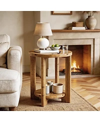 Tribesigns Solid Wood Round End Table, Accent Bed Side Table with Storage Shelf, 2-Tier Circle Wood Nightstand