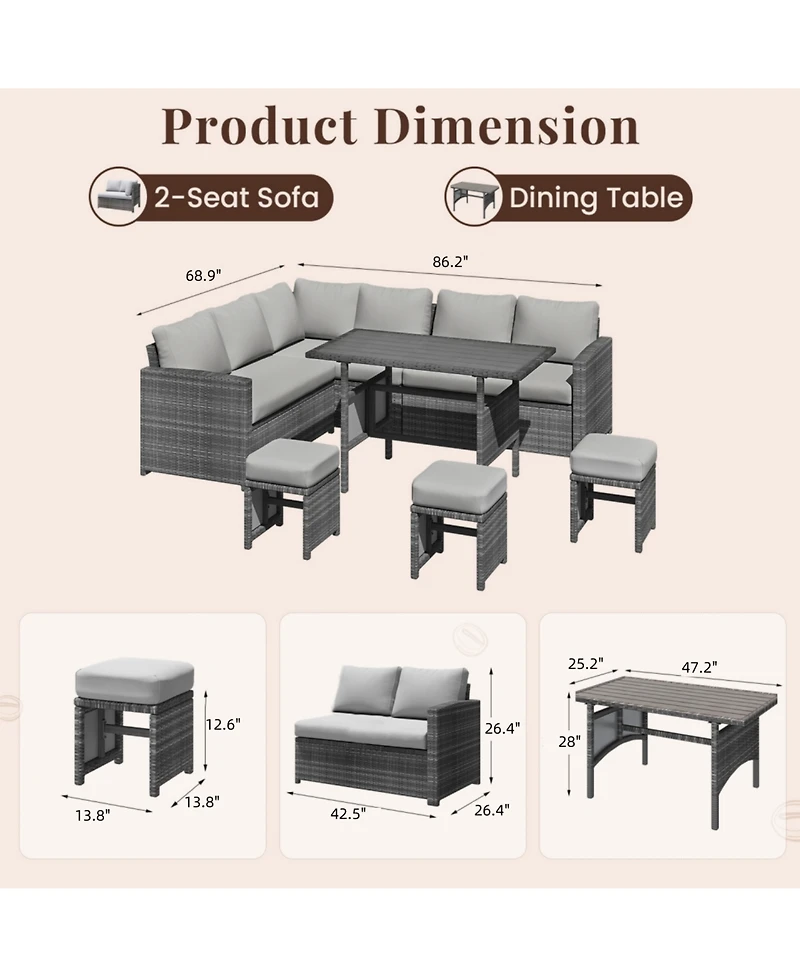 Aecojoy 7 Pieces Outdoor Wicker Rattan Furniture Set