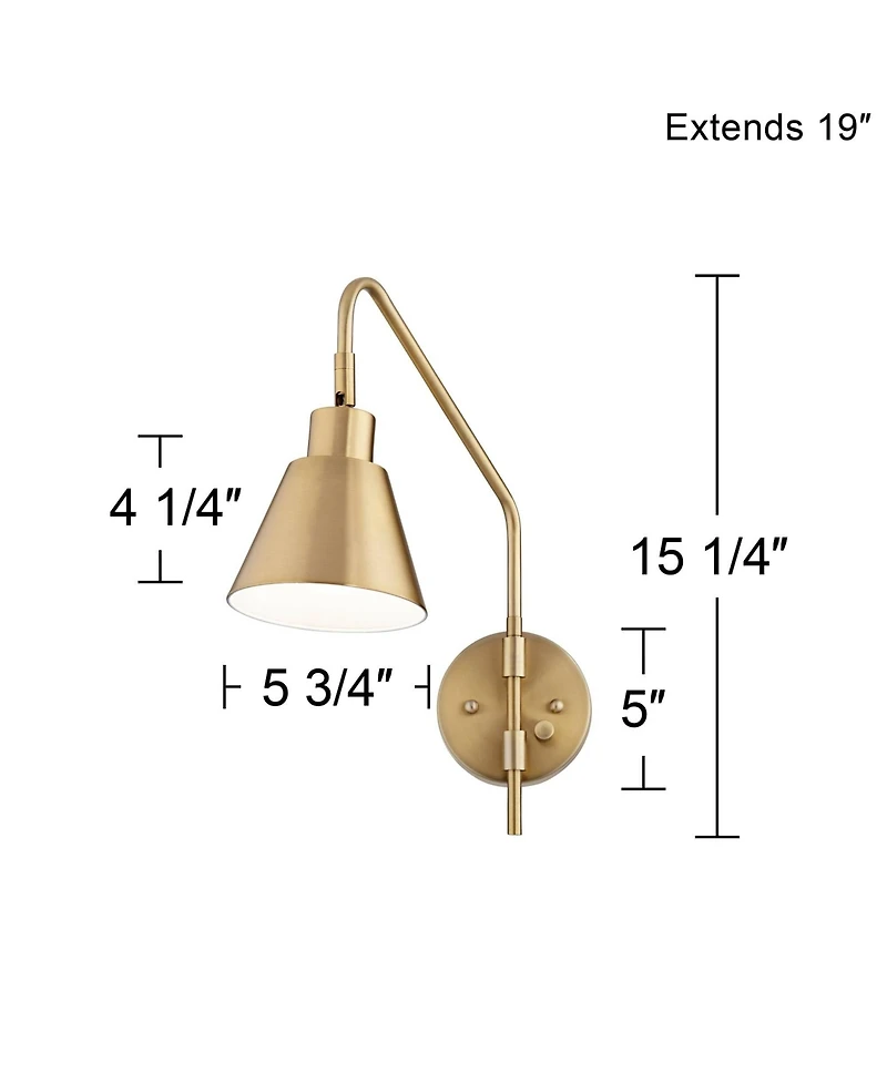 Marybel Adjustable Swing Arm Wall Lamp Dimmable Antique Brass Plug-In Light Fixture Down light Shade for Bedroom Bedside House Reading Living Room Hom