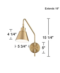Marybel Adjustable Swing Arm Wall Lamp Dimmable Antique Brass Plug-In Light Fixture Down light Shade for Bedroom Bedside House Reading Living Room Hom