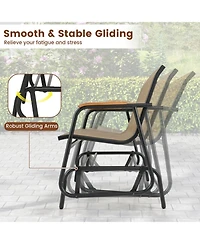 Sugift 2-Person Patio Glider Bench with Curved Teak Armrests and Fabric Seat
