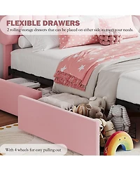 homfan Twin Bed Frame with 2 Drawers, Boucle Upholstered Bookcase Headboard, Kids Bed, Easy Assembly, No Box Spring