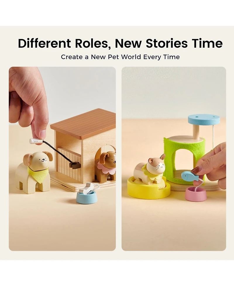 Tiny Land Wooden Dollhouse Accessories & Animal Dolls House Furniture Set