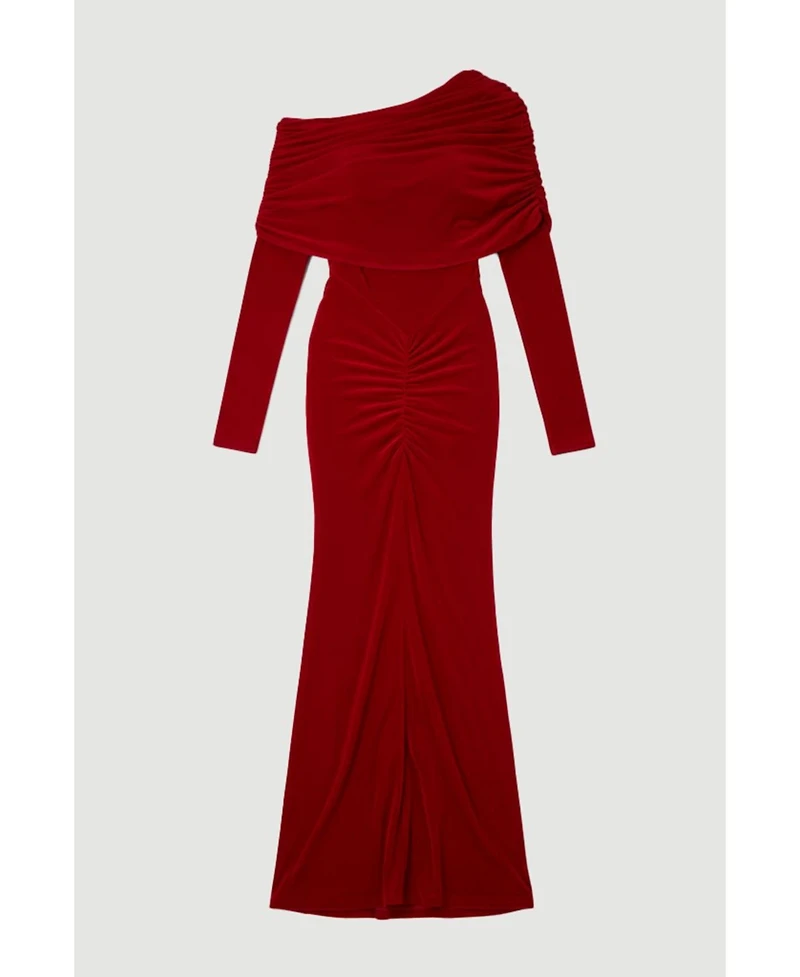 Karen Millen Women's Ruched Off Shoulder Fishtail Maxi Dress
