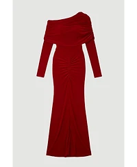 Karen Millen Women's Ruched Off Shoulder Fishtail Maxi Dress