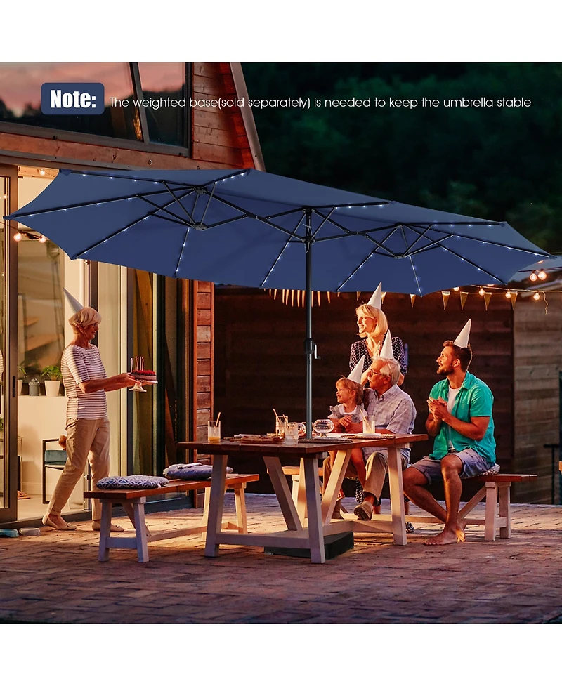 Gymax 15Ft Solar Led Patio Outdoor Double-Sided Umbrella w/ 48 Lights Crank