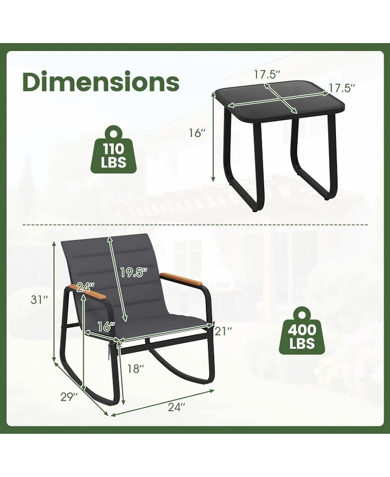 Sugift 3 Piece Outdoor Rocking Bistro Set with Porch Rocker Chairs