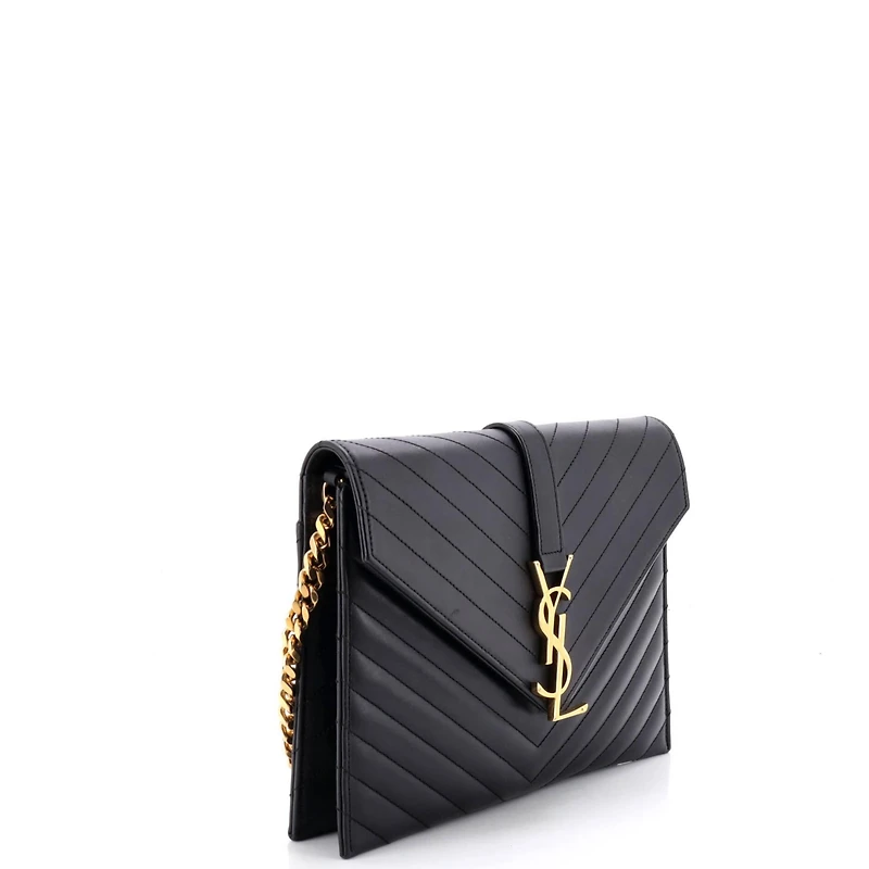 Pre-Owned Saint Laurent Medium Classic Monogram Envelope Chain Bag Matelasse Chevron Leather