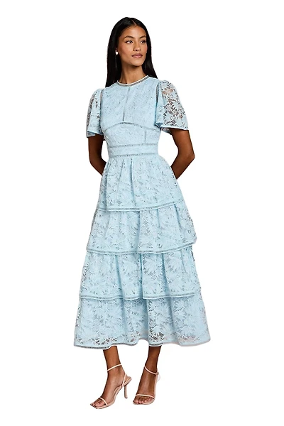 Coast Women's Flutter Sleeve Tiered Midi Dress