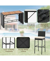 Sugift 7-Piece Rattan Patio Bar Set with Acacia Wood Top and 6 Stools