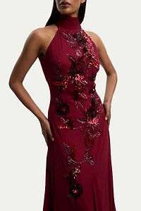 Karen Millen Women's Feather Embellished Halter Maxi Dress