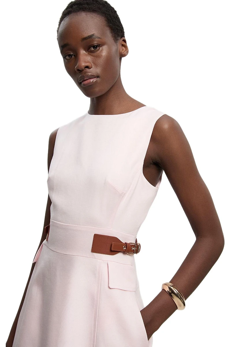Karen Millen Women's Fitted Belt Crew Neck Midi Dress