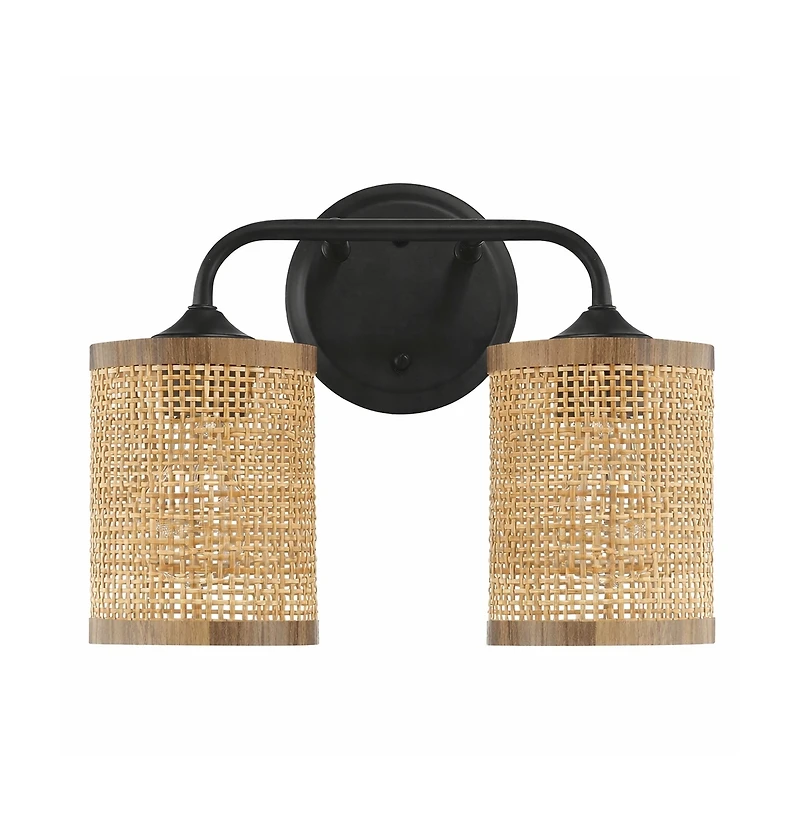 Busdays Double Light Vanity Wall Lamp Natural Rattan Shade Modern Wall Sconce for Bathroom Bedroom Living Room