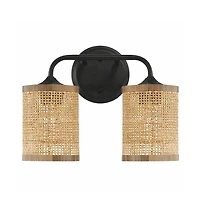 Busdays Double Light Vanity Wall Lamp Natural Rattan Shade Modern Wall Sconce for Bathroom Bedroom Living Room