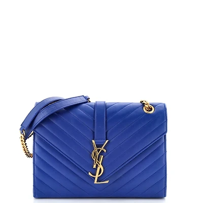 Pre-Owned Saint Laurent Medium Classic Monogram Envelope Satchel Matelasse Chevron Leather