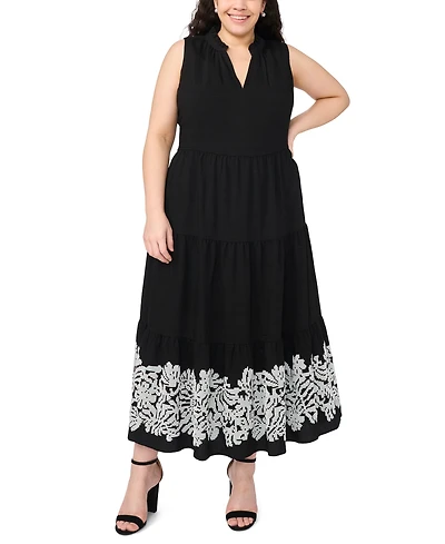 Msk Plus Split Crewneck Sleeveless Tiered Maxi Dress