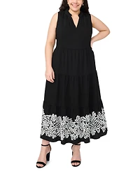 Msk Plus Split Crewneck Sleeveless Tiered Maxi Dress