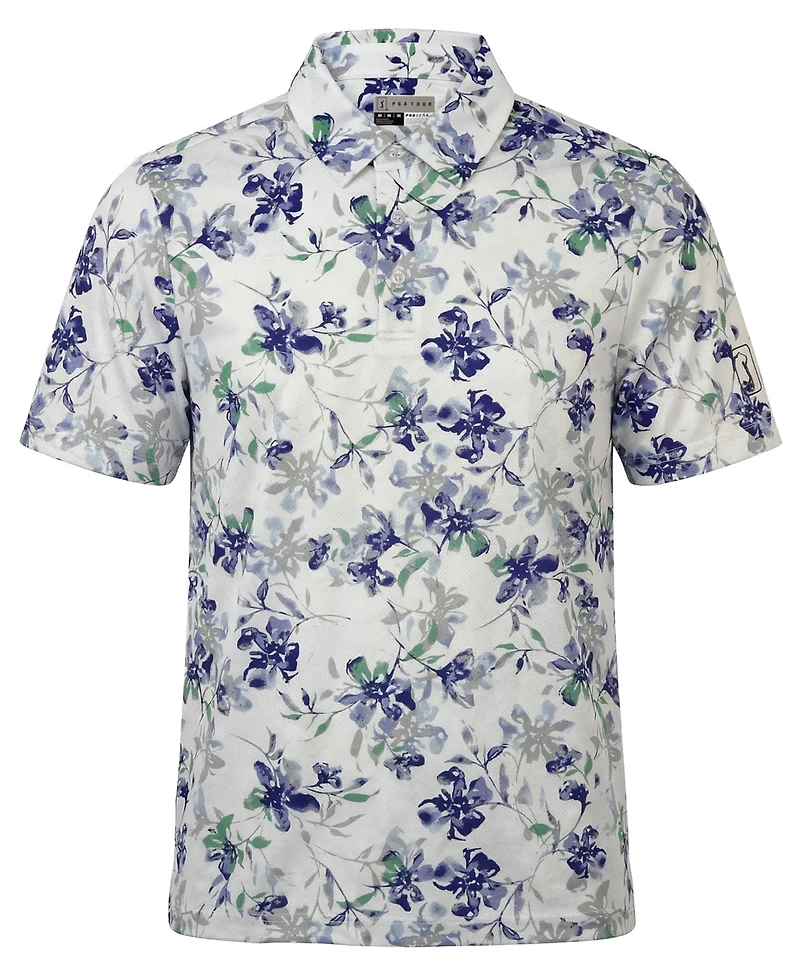 Pga Tour Men's Tie Dye Floral Print Golf Polo Shirt