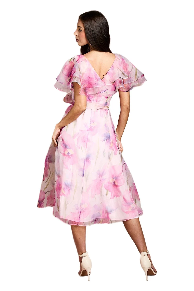 Coast Women's Printed Organza Ruffle Sleeve Midi Dress