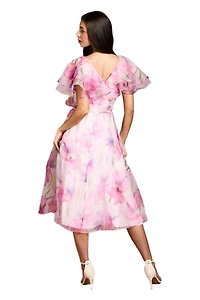Coast Women's Printed Organza Ruffle Sleeve Midi Dress