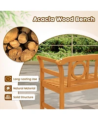 Gouun Acacia Wood Patio Loveseat for 2 with Geometric Backrest and Armrests, 47 x 20 x 31 in