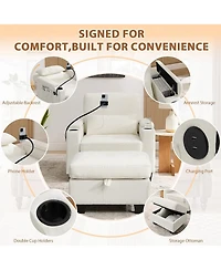 Rainsken Convertible Sleeper Chair and Storage Ottoman Bundle, Modern Chaise Lounge with Usb Port and Phone Stand for Bedroom and Living Room